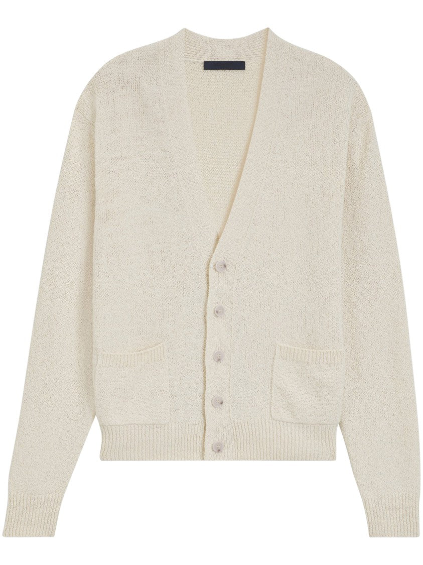 Boss Beige Cardigan Sweater With Deep V-Neckline