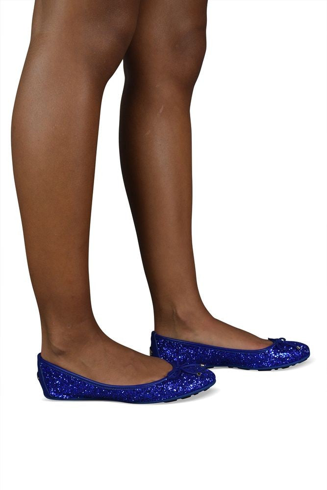Jimmy Choo Sequined Blue Ballerinas With Decorative Bow