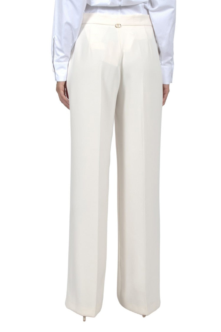 Twin-Set Cream Pleated Wide-Leg Polyester Pants