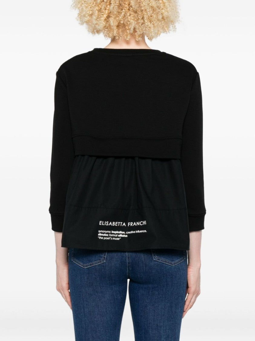 Elisabetta Franchi Layered Black Sweater With Ruffled Hem