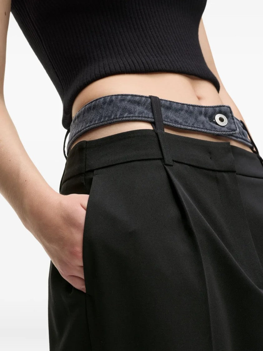 Karl Lagerfeld Wide-Leg High-Waisted Tailored Pants With Denim-Inspired Belt