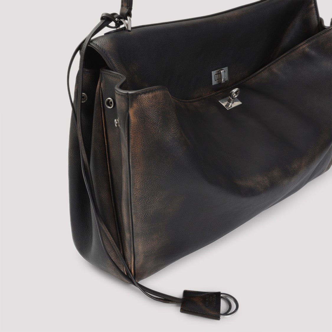 Balenciaga Dark Brown Calf Leather Rodeo Handle L Top Bag