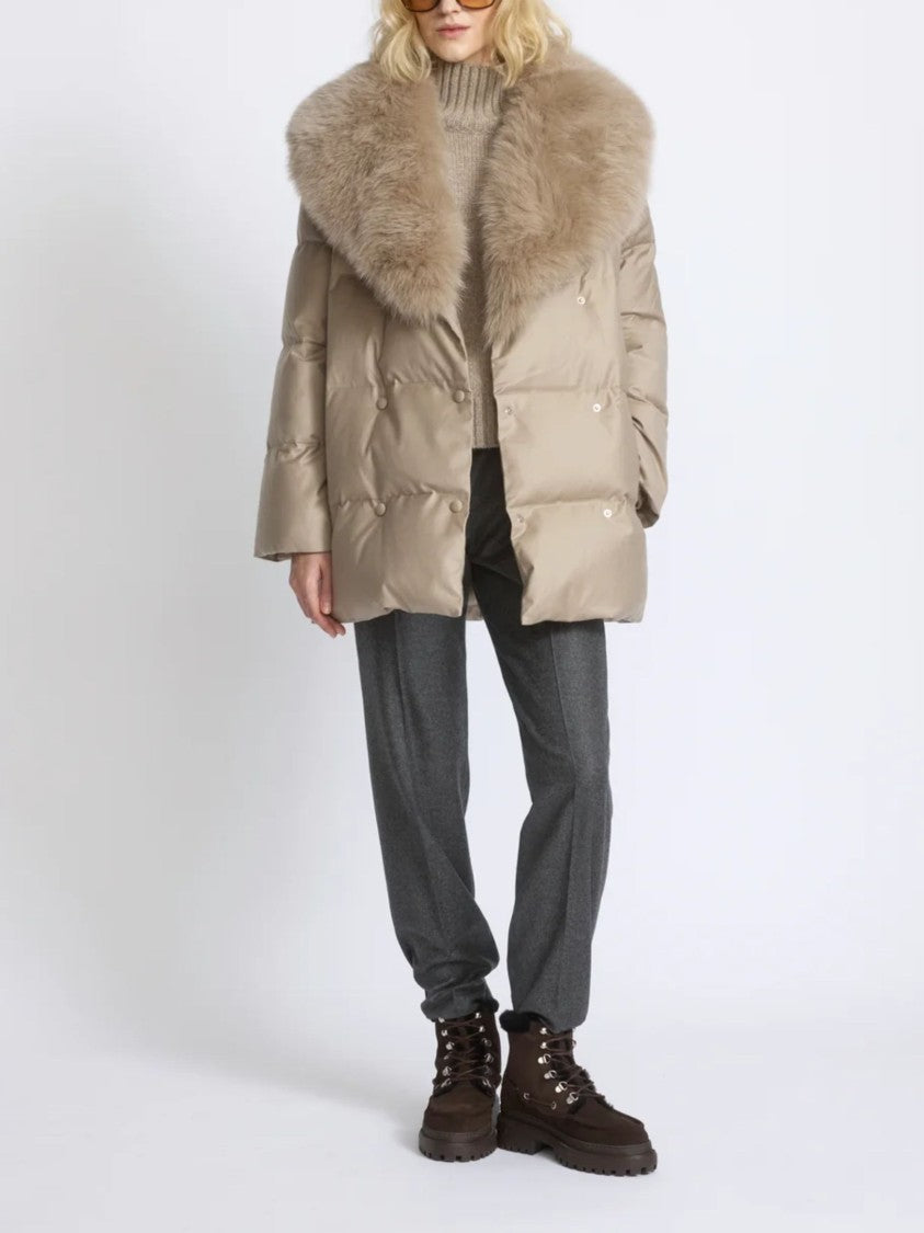 Yves Salomon Weather-Resistant Down Coat With Detachable Fox Fur Collar