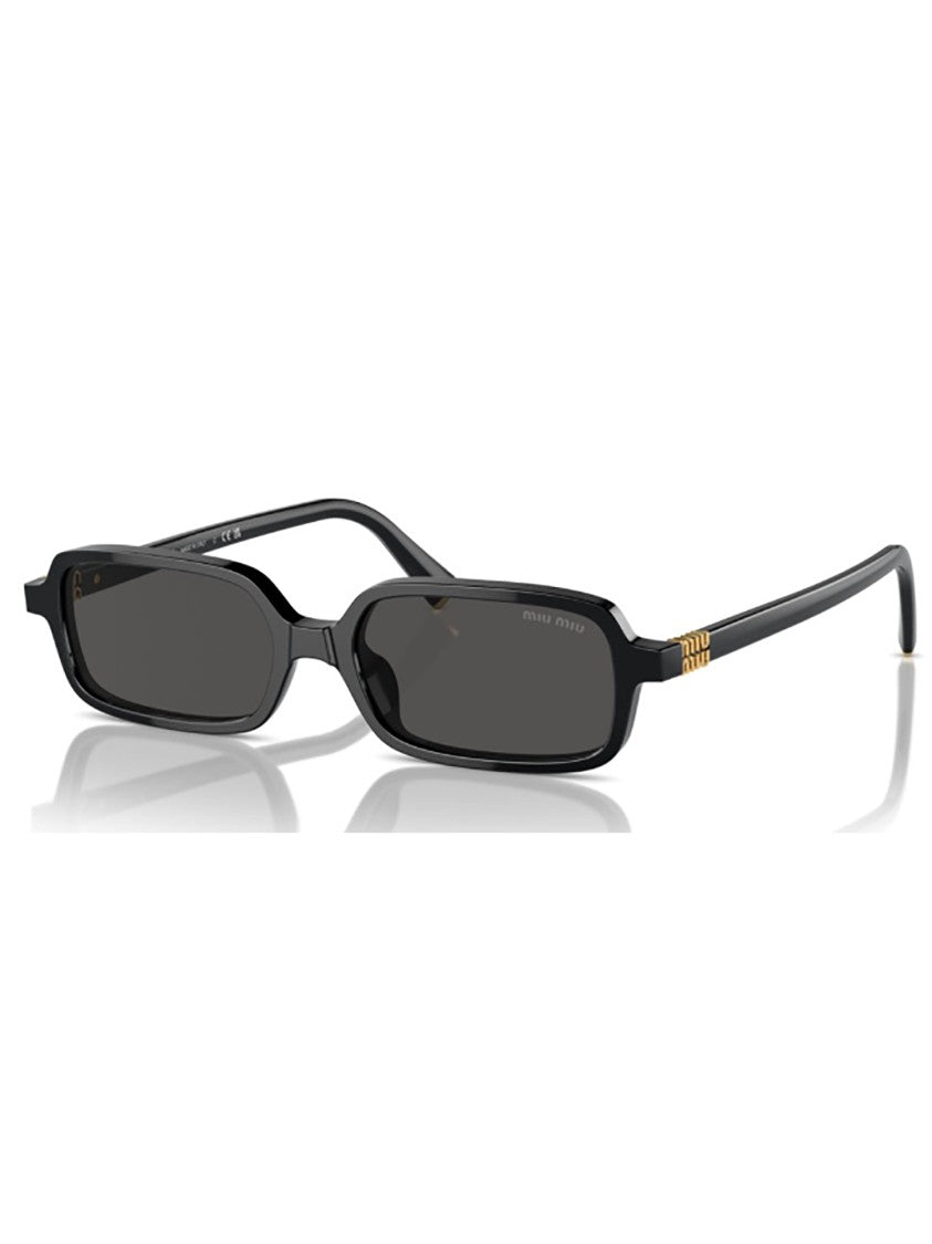 Miu Miu Rectangular Black Acetate Sunglasses With Gold Accents