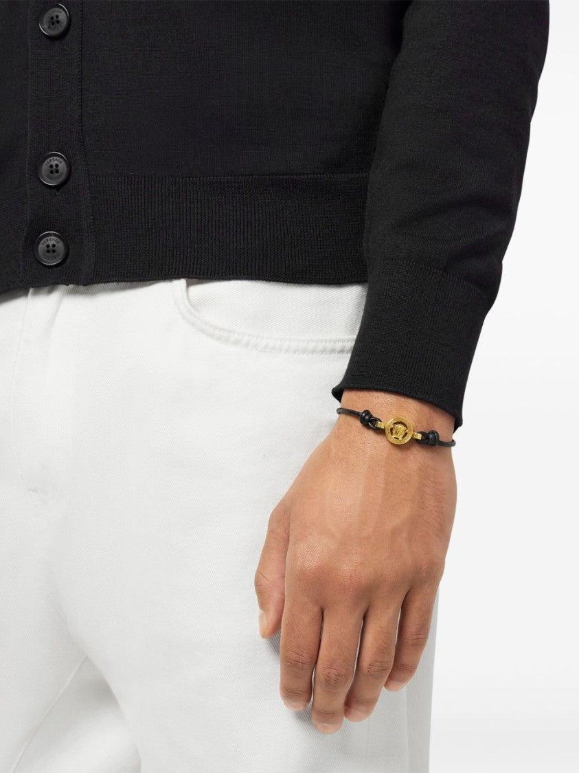 Versace Polished Gold-Tone Medusa Head Bracelet With Adjustable Black Cord