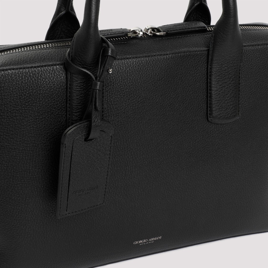 Giorgio Armani Briefcase Black Grained Calf Leather Bag