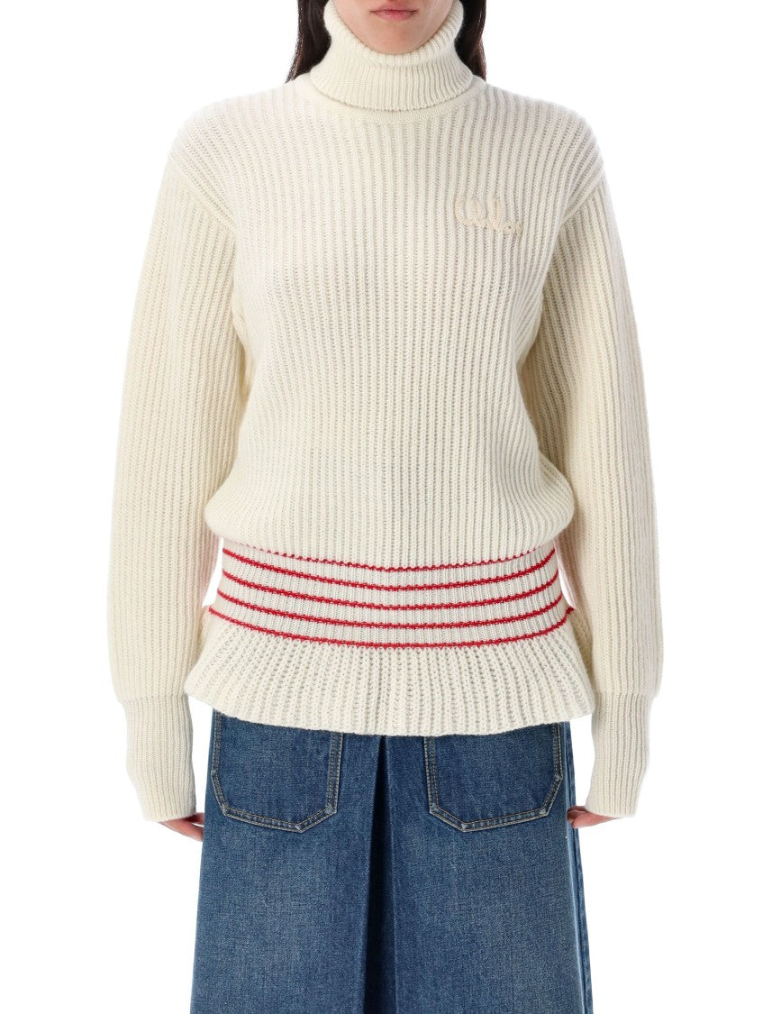 Chloé High Neck Ribbed Peplum Knit Sweater