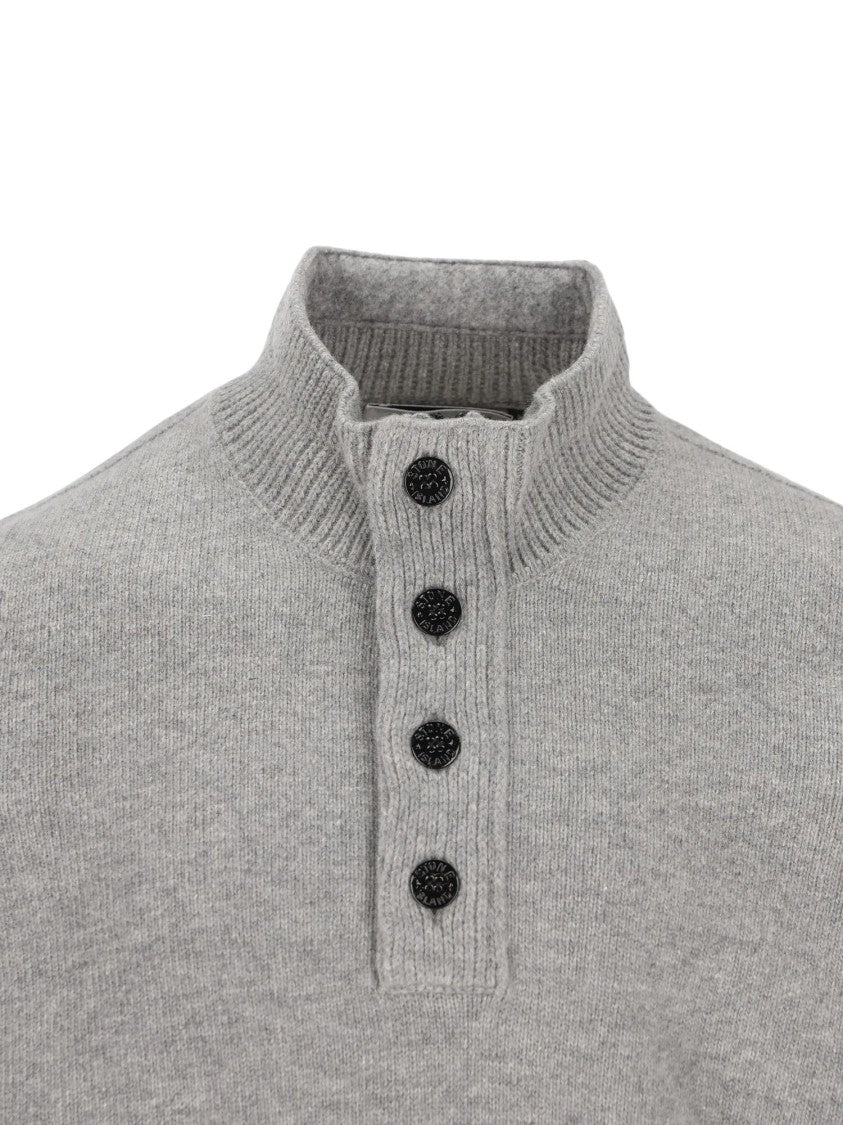 Stone Island Medium Grey Knit Sweater With Ribbed High Collar