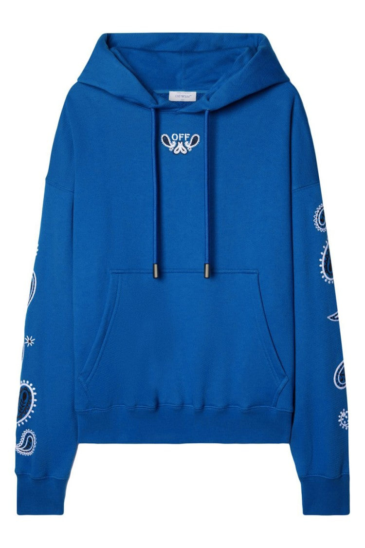 Off-White Light Blue Bandana Embroidered Cotton Hoodie