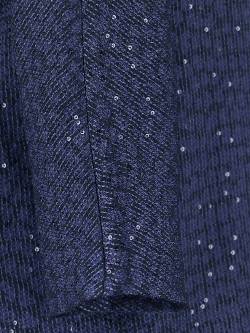 Giorgio Armani Navy Single-Breasted Sequin Mandarin Jacket