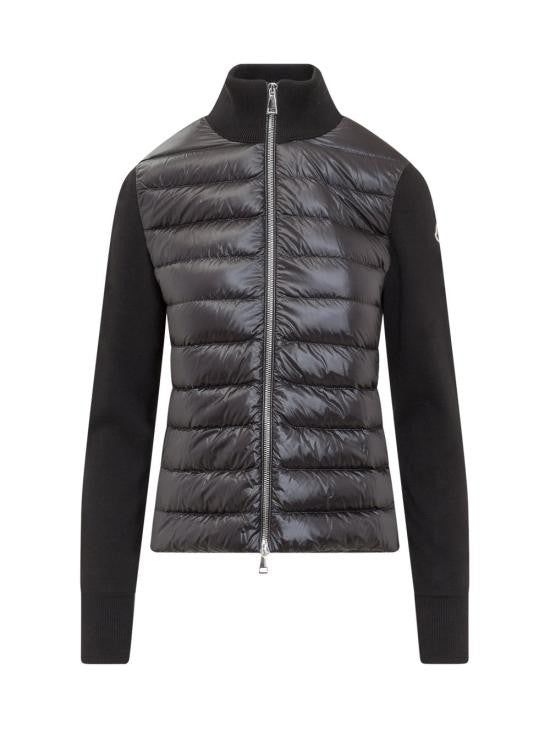 Moncler Quilted Padded Jacket With Knit Sleeves And High Collar