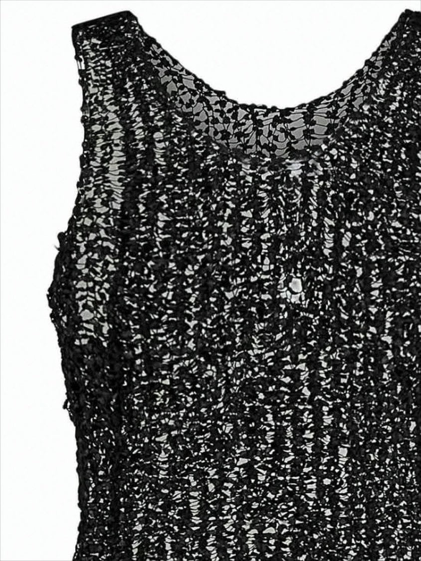 Maison Margiela Textured Sleeveless Top With Floral Lace Detail