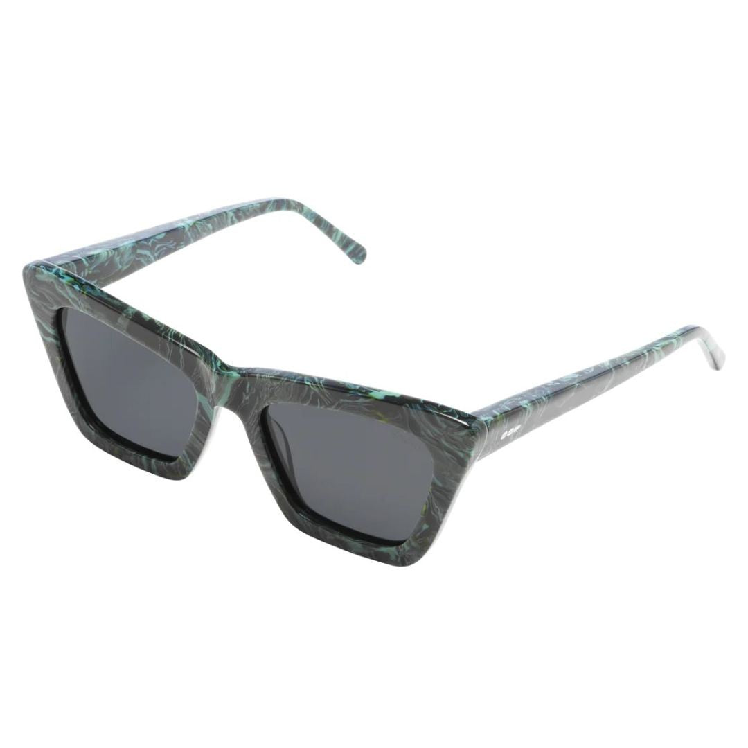 Komono Jessie Angular Cat-Eye Sunglasses With Marbled Dark Green Finish