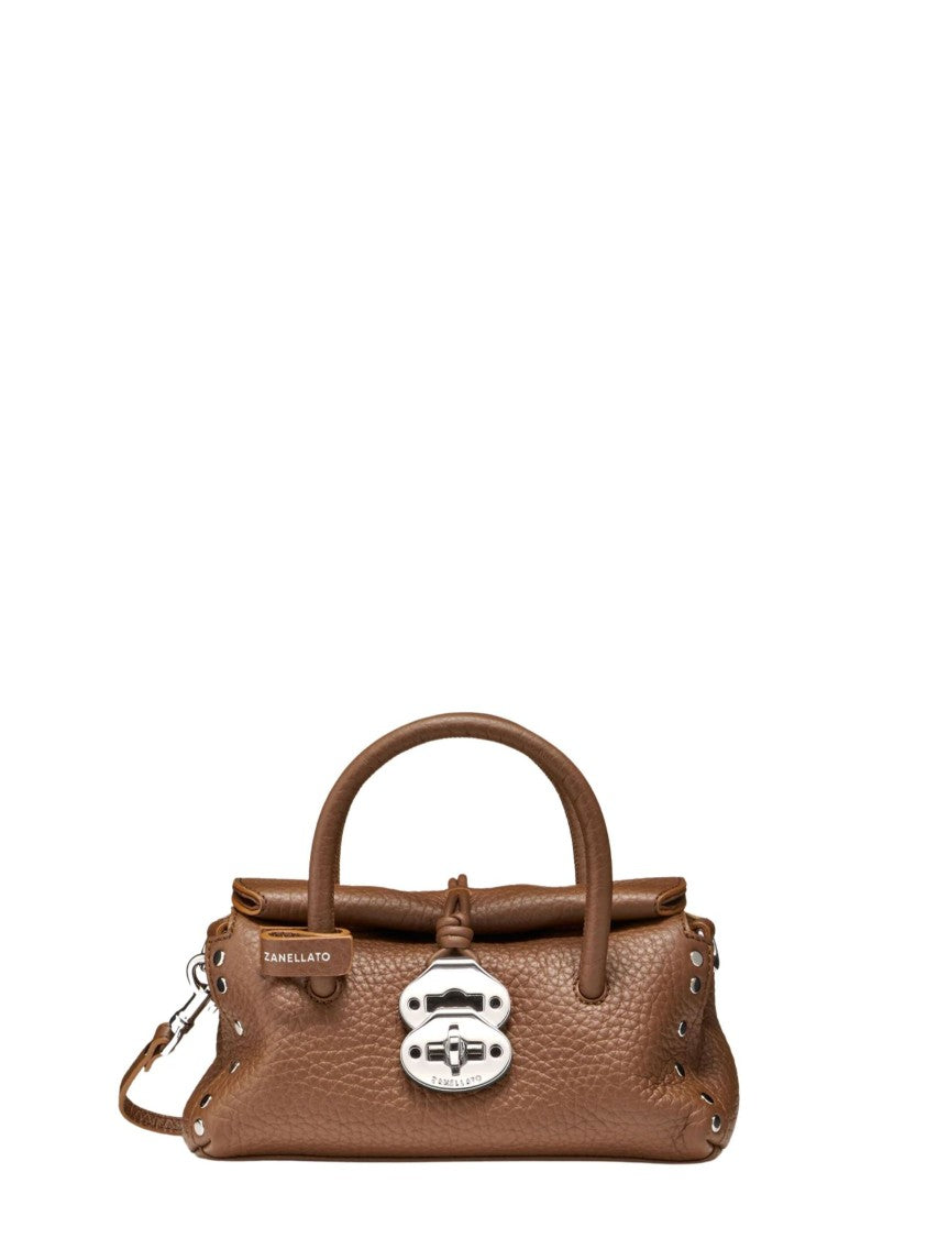 Zanellato Brown Pebbled Leather Turn-Lock Shoulder Bag