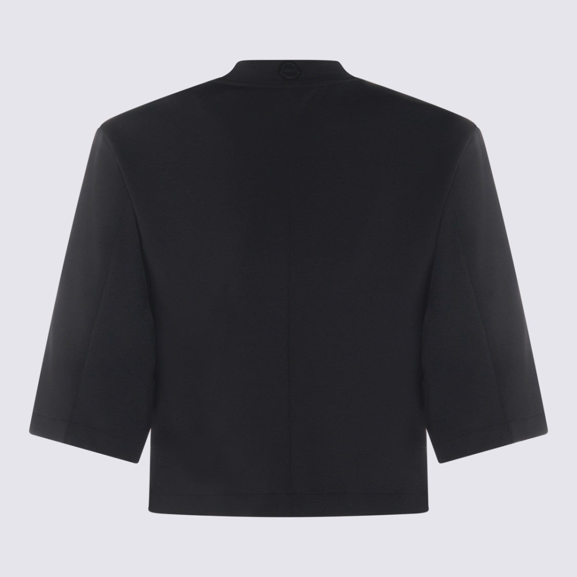 Moncler Genius X Edward Enninful Cropped Black Top With High Neckline And Elbow-Length Sleeves
