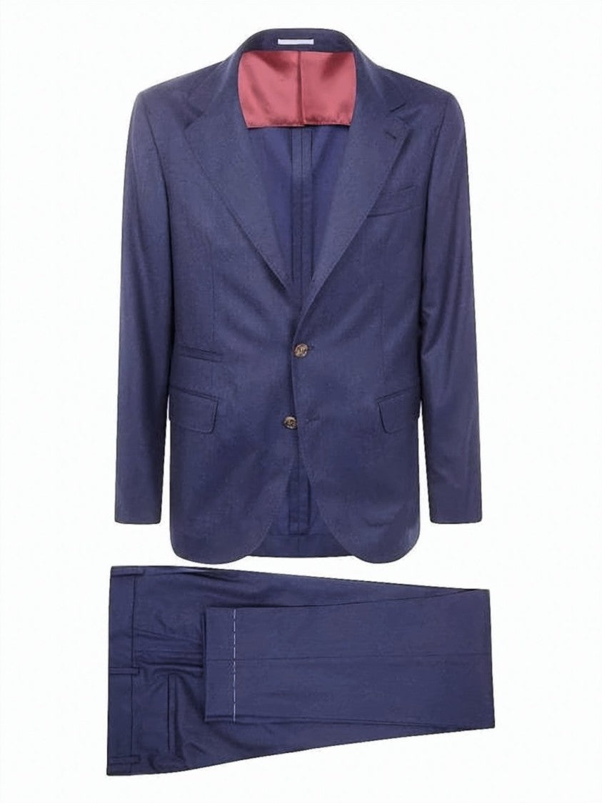 Brunello Cucinelli Tailored Blue Wool Suit Set With Notched Lapel