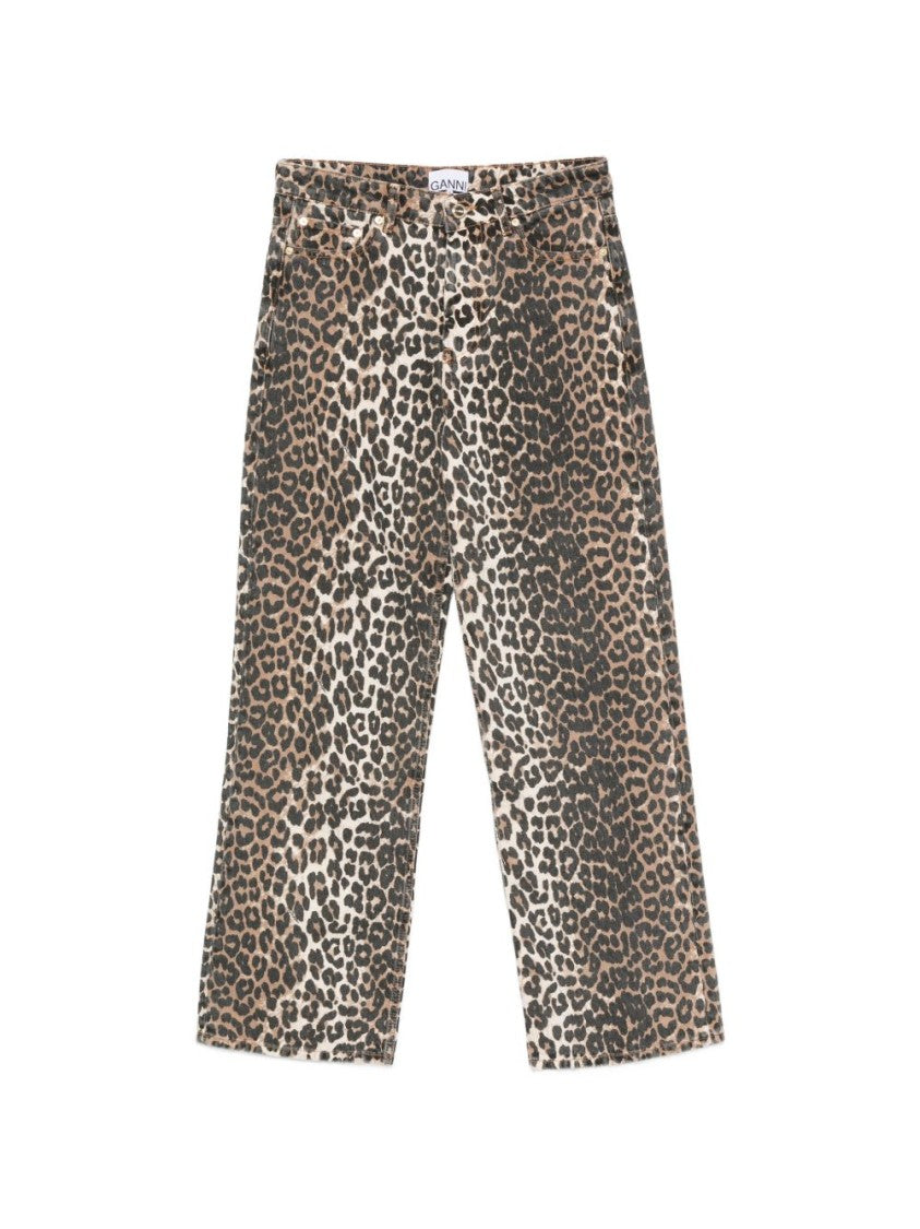 Ganni Multicolor Wide-Leg Leopard Print Jeans