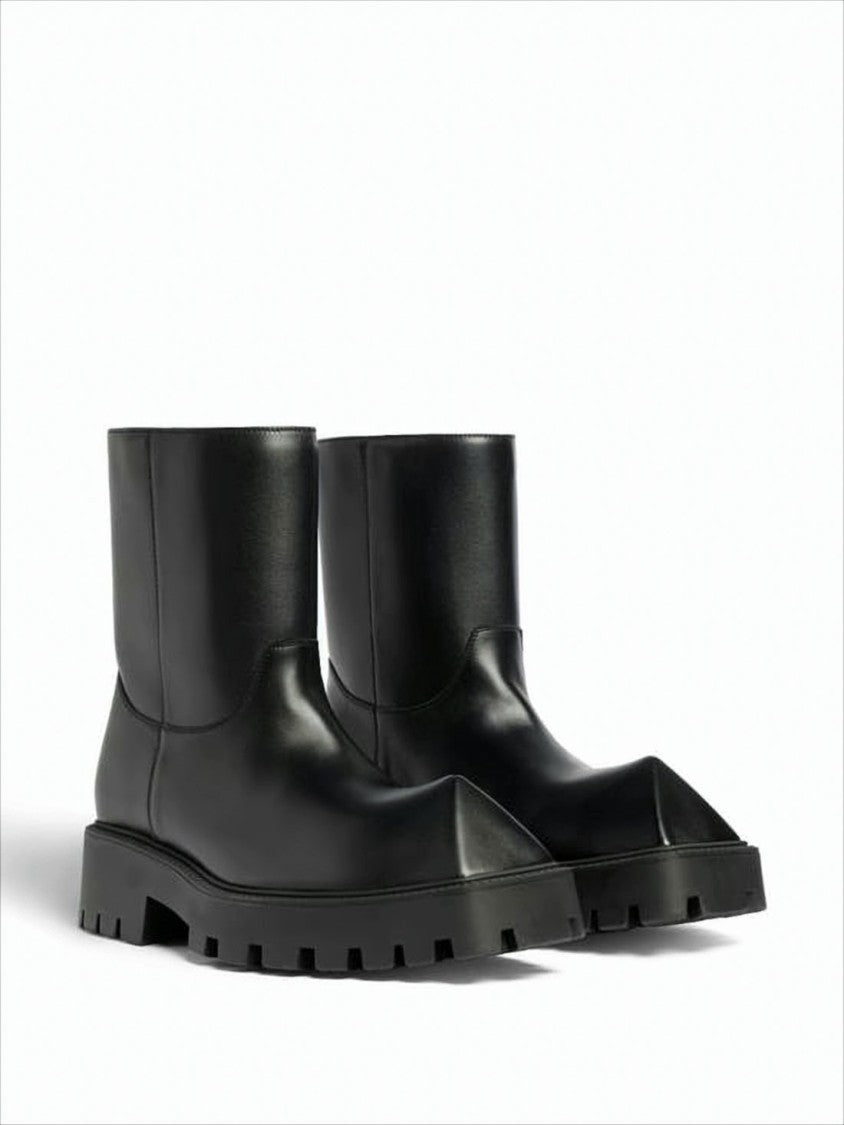 Balenciaga Mid-Calf Chunky Lug Sole Boots With Square Toe Design