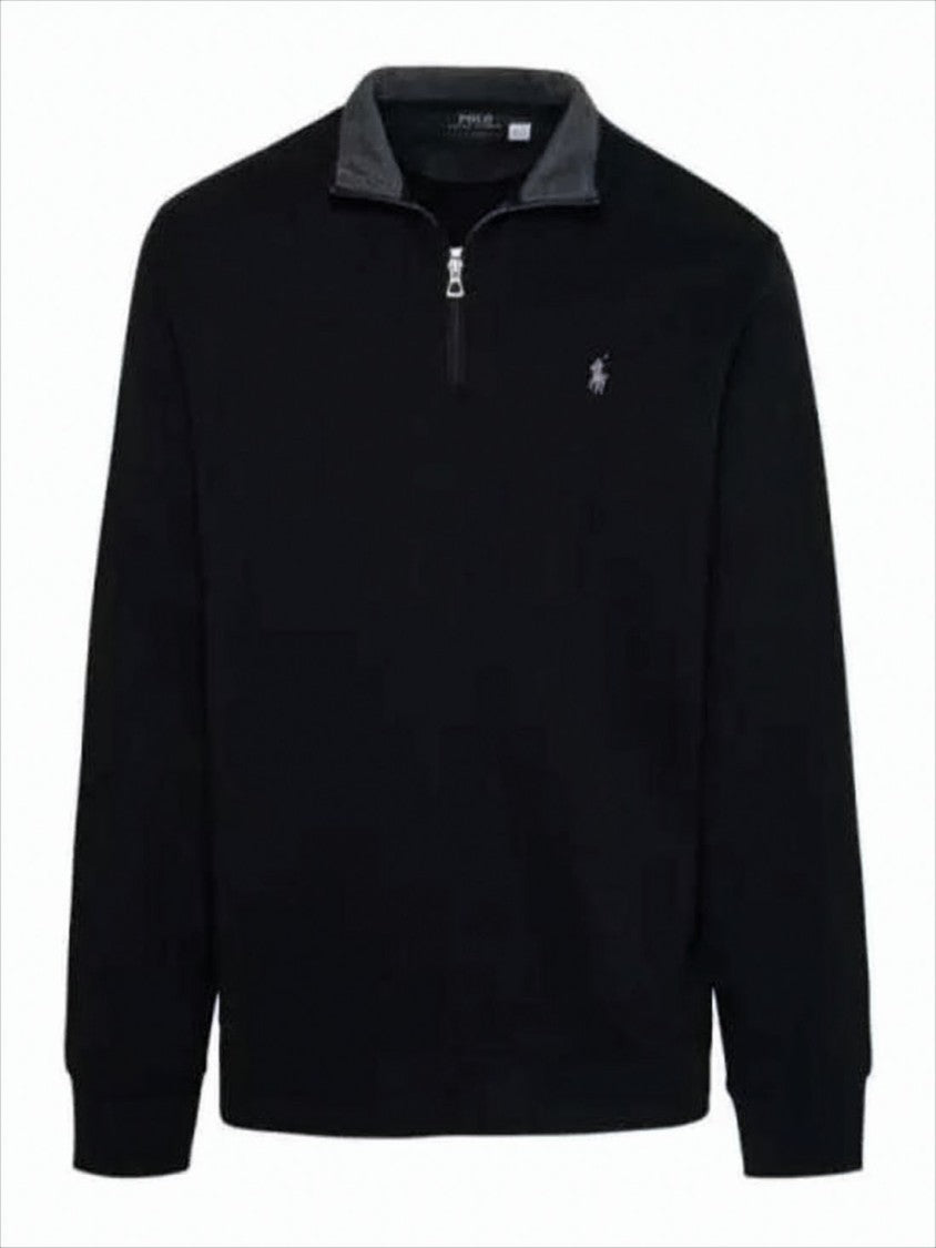 Polo Ralph Lauren Quarter-Zip Black Pullover With Stand Collar And Embroidered Logo
