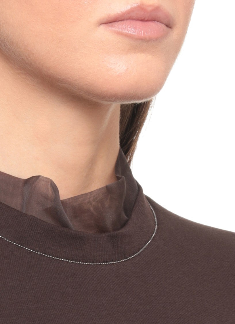 Panicale Brown Crewneck Cotton-Silk T-Shirt