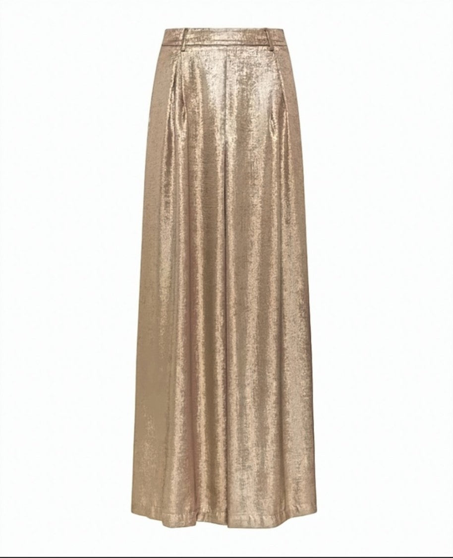 Momonì Laminated Pleated Side-Zip Wide-Leg Pants