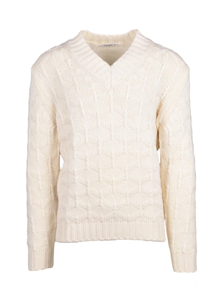 Kangra Cable Knit V-Neck Sweater In Extrafine Merino Wool