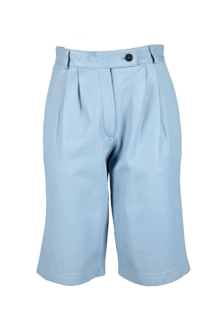 L Autre Chose Leather Bermuda Shorts - Light Blue
