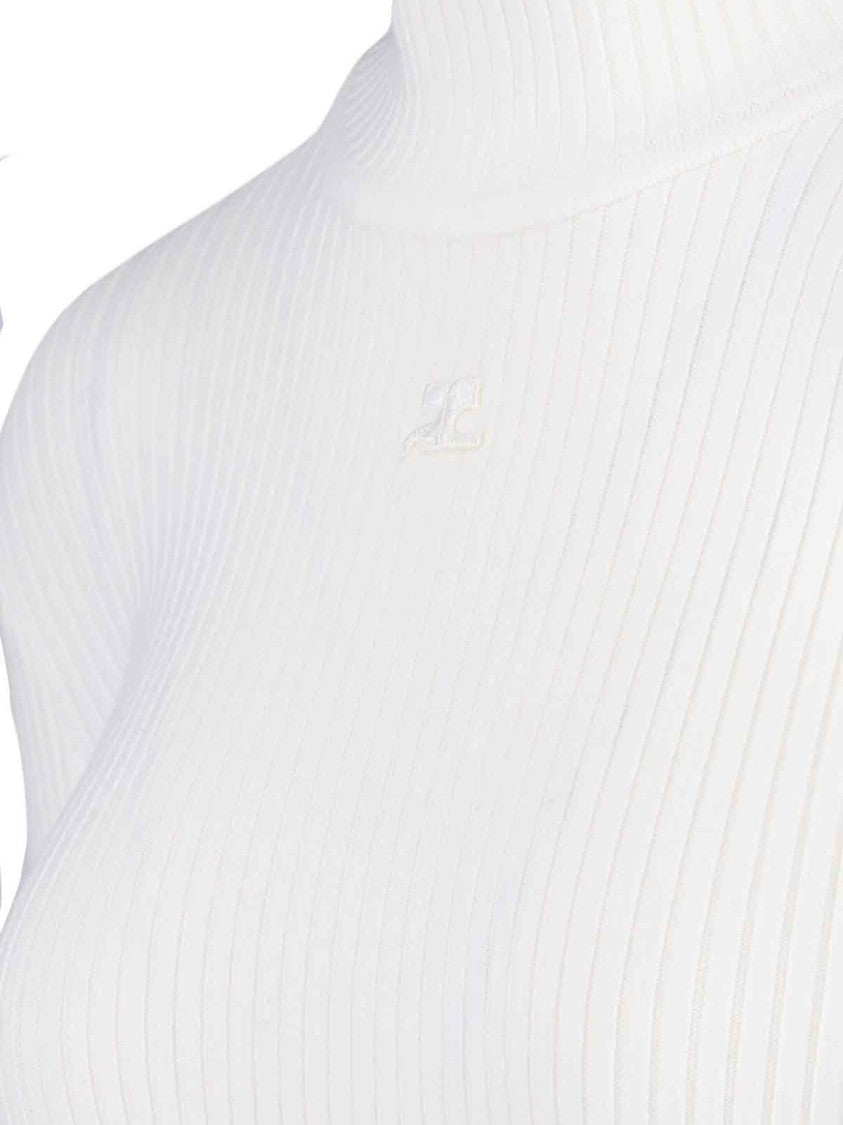 Courrèges Logo Turtleneck, In White Viscose Blend