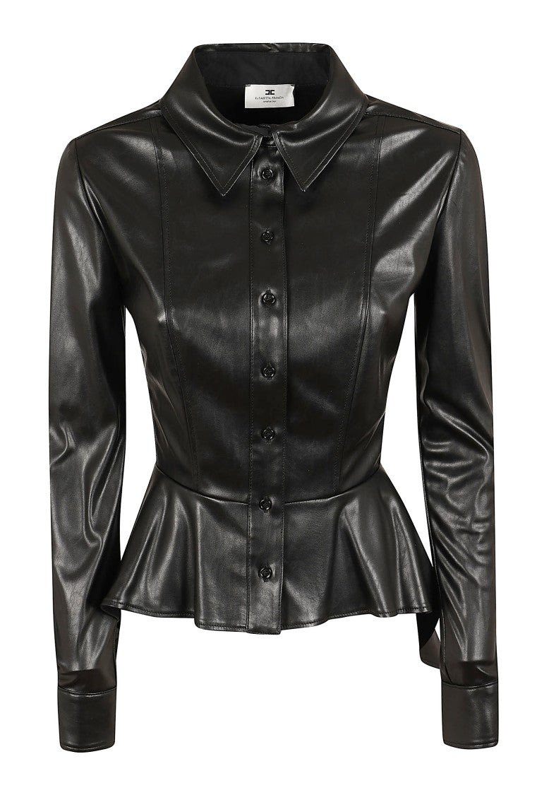 Elisabetta Franchi Asymmetrical Peplum Synthetic Leather Shirt