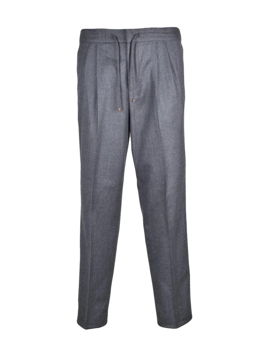 Brunello Cucinelli Grey Pleated Virgin Wool Elasticated Formal Pants