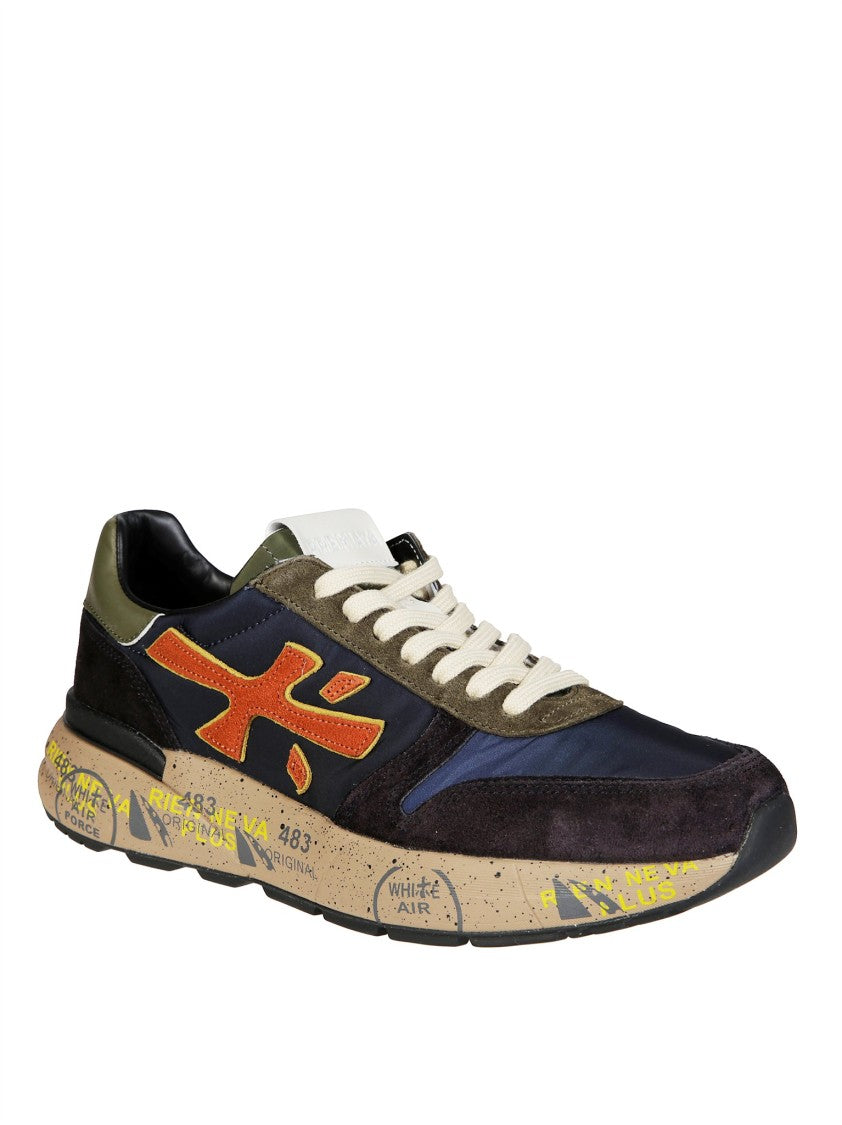 Premiata Navy Olive Green Graphic Sneakers
