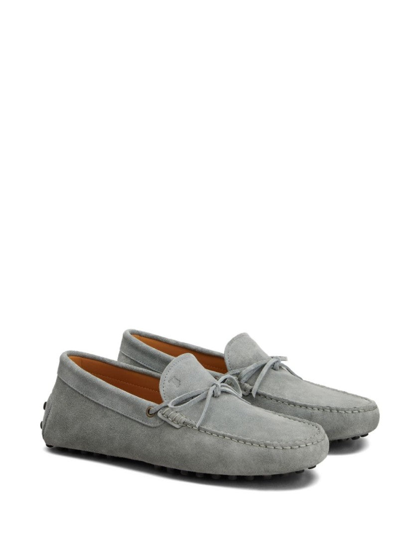 Tod's Grey Suede Slip-On Loafers With Bow Detail