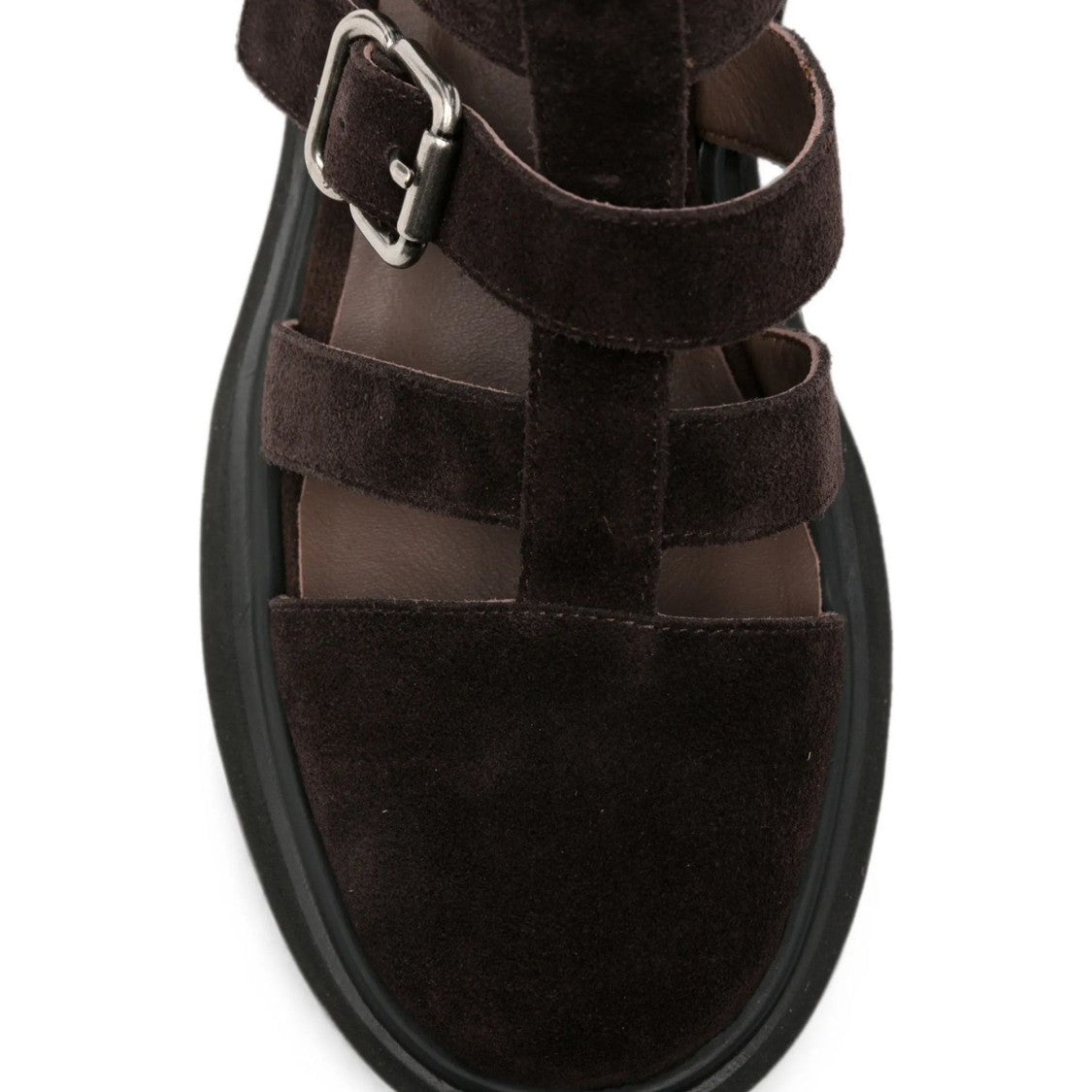 Sergio Moretti Brown Silver-Tone Buckle Suede Sandals