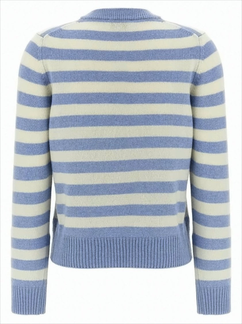 Ganni Horizontal Striped Knit Sweater With Playful Cat Graphic
