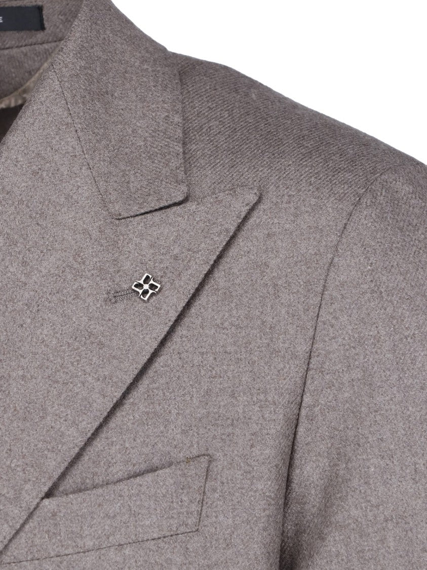 Tagliatore Taupe Virgin Wool Double-Breasted Blazer With Peak Lapel