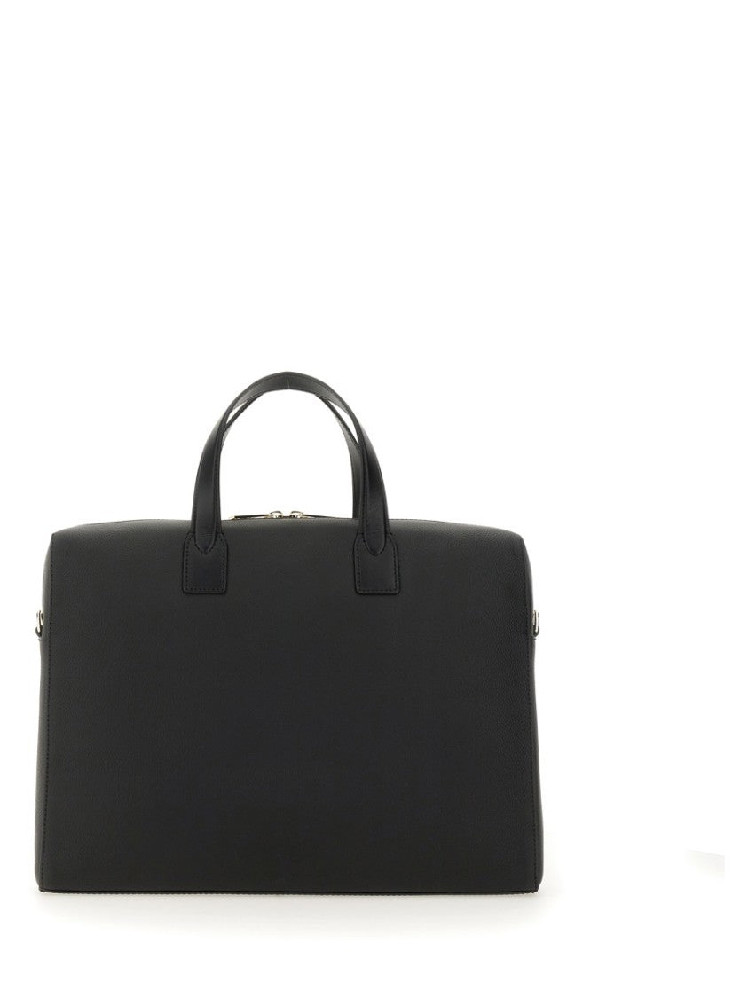 Paul Smith Rectangular Leather Briefcase With Multicolored Stripe Detail