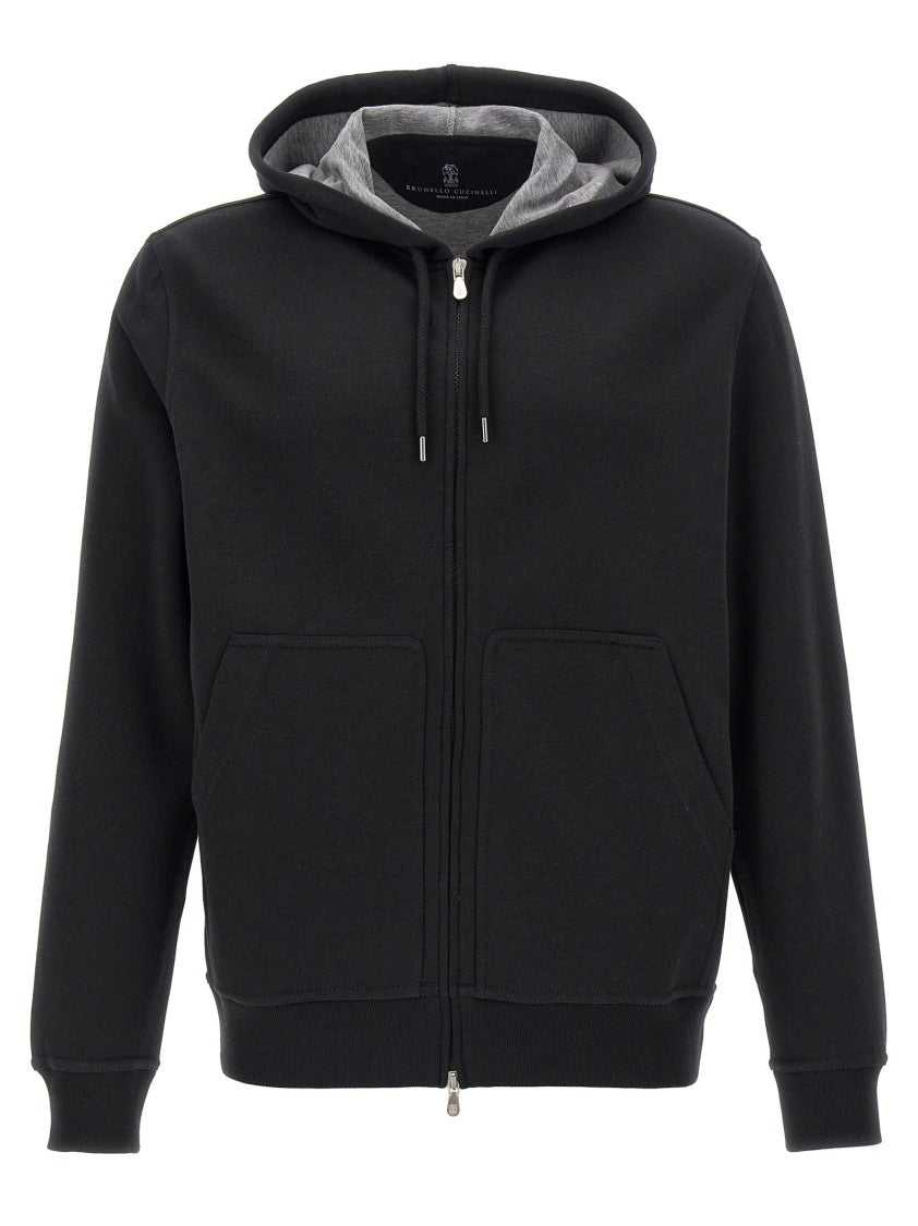 Brunello Cucinelli Black Zip Hoodie With Cashmere And Silk Blend