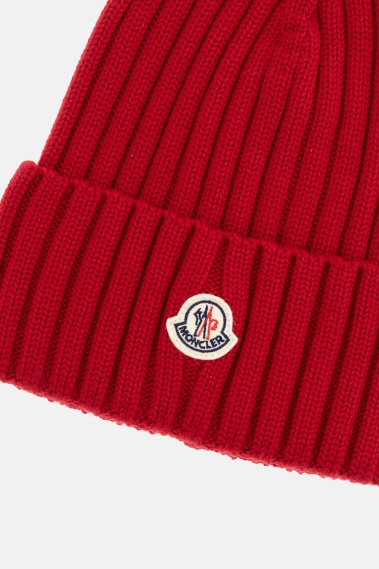 Moncler Red Cable Knit Wool Hat