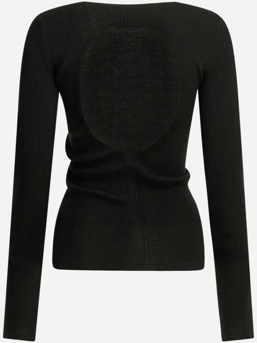 Rick Owens Fitted Black Long-Sleeved Top With Sheer Panel Detail