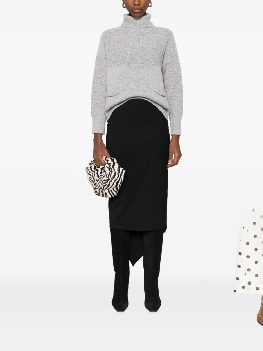 Tabaroni Cashmere Textured Gray Cashmere Knit Sweater With Turtleneck