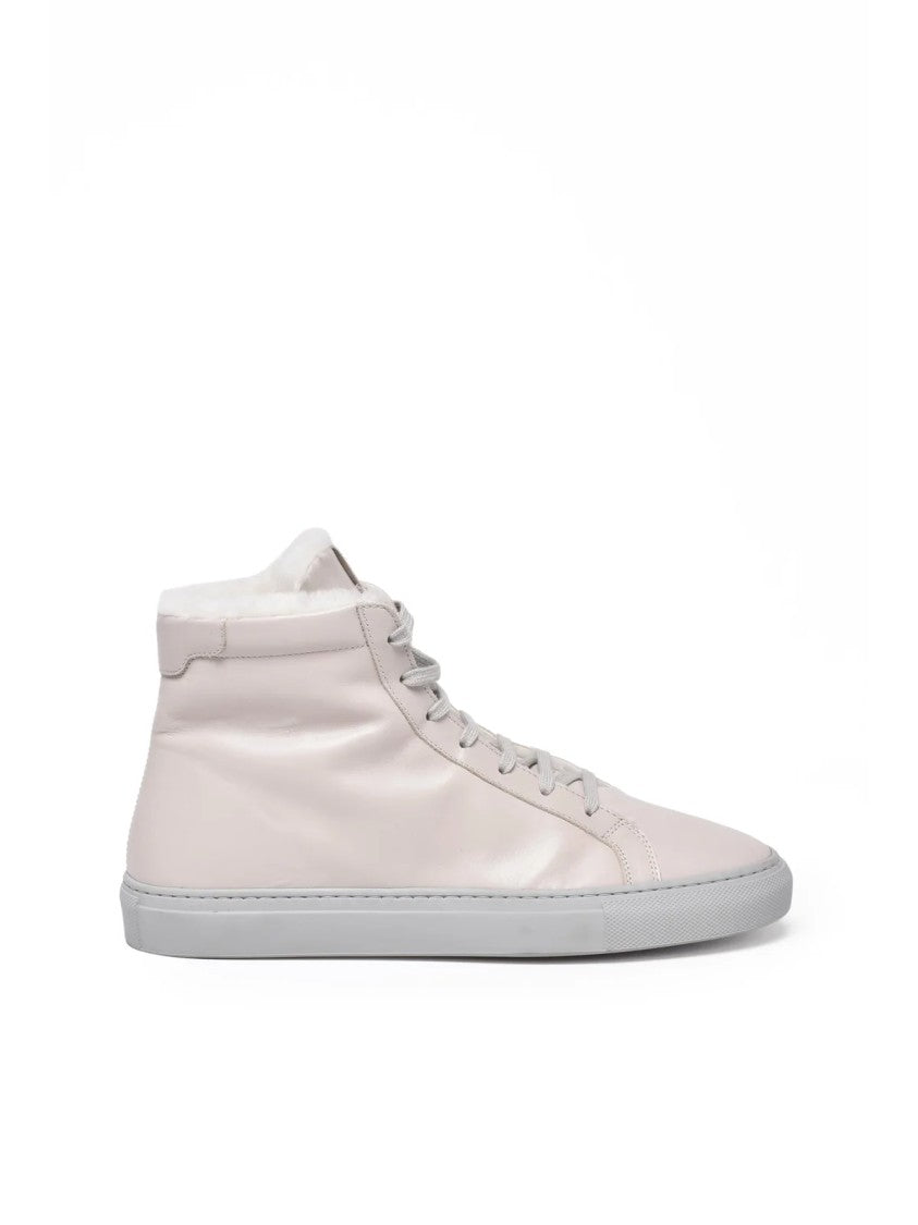 Eleventy Beige Leather High-Top Sneakers