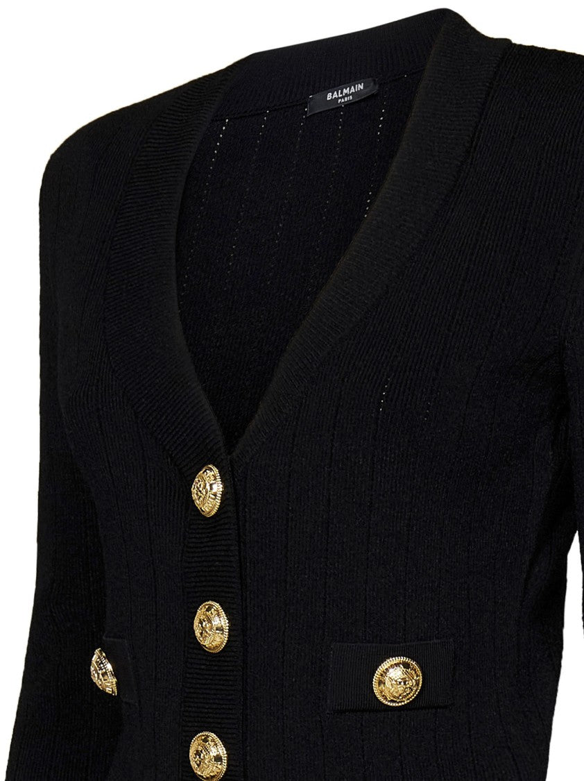 Balmain Black Ribbed Knit Cardigan