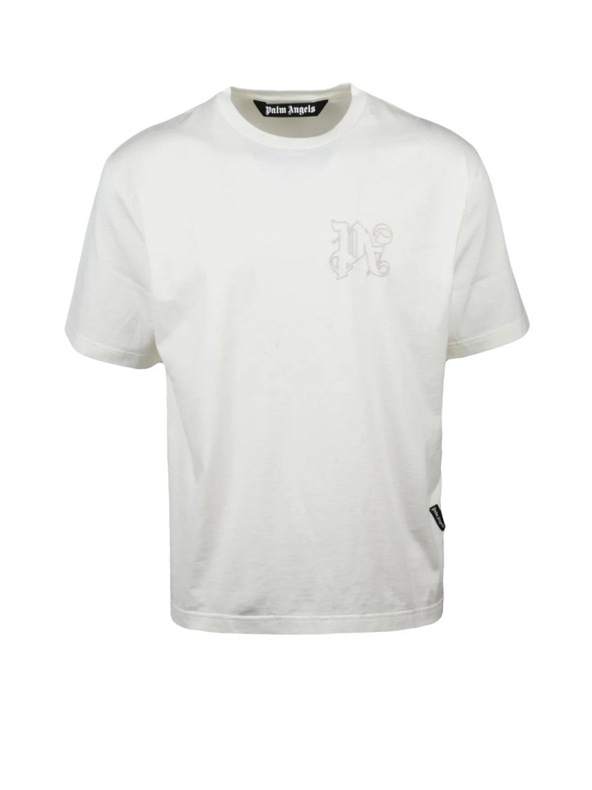 Palm Angels Minimalist White Crew Neck T-Shirt With Subtle Logo Detail