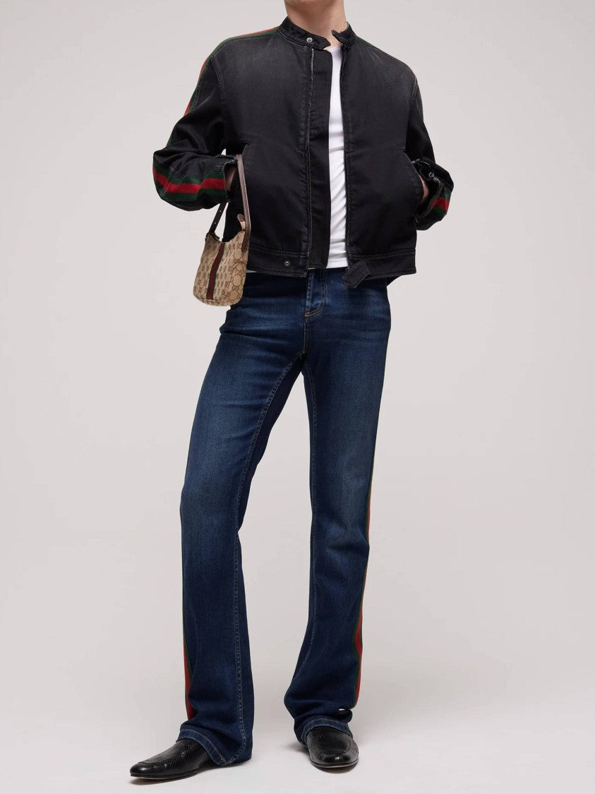 Gucci Biker Jacket With Bold Stripe Accents