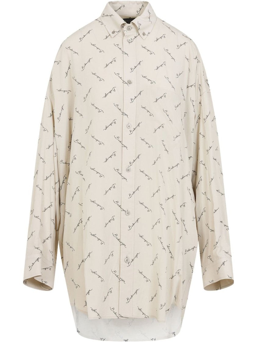 Balenciaga Light Beige Printed Shirt With Button-Down Collar