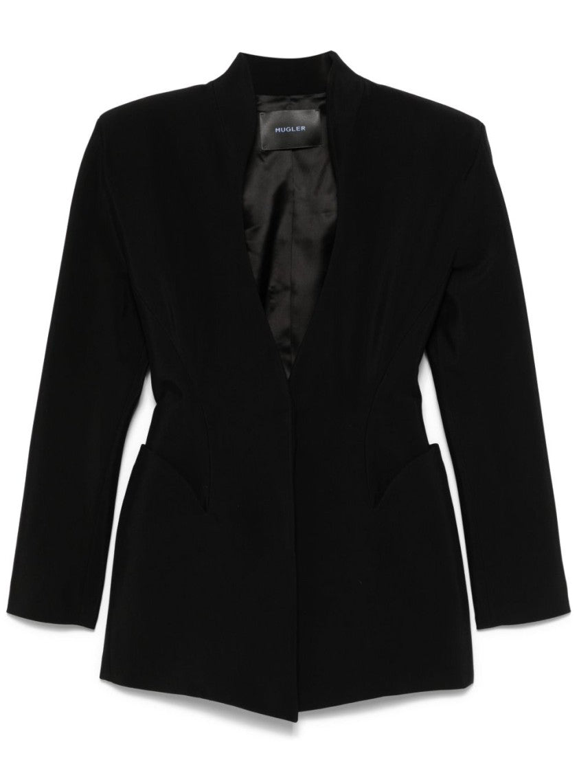 Mugler Black Press Stud Shoulder Pad Jacket