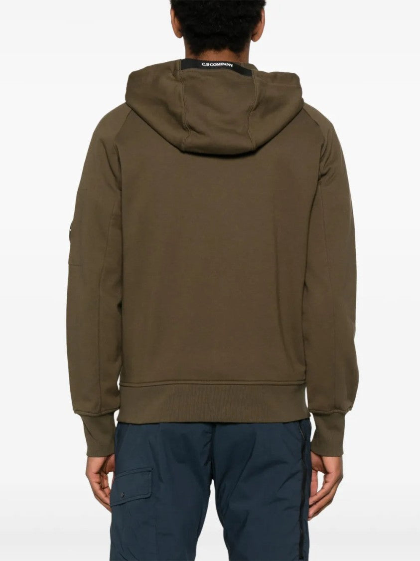 C.P. Company Green Cotton Hoodie With Zip Fastening
