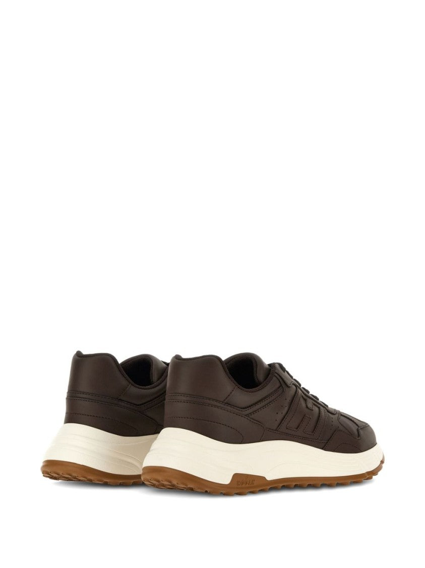 Hogan Chocolate Brown Leather Lace-Up Sneakers