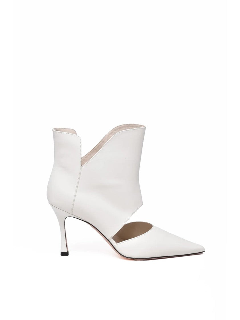 Jean Michel Cazabat White Asymmetrical Stiletto Leather Ankle Boots