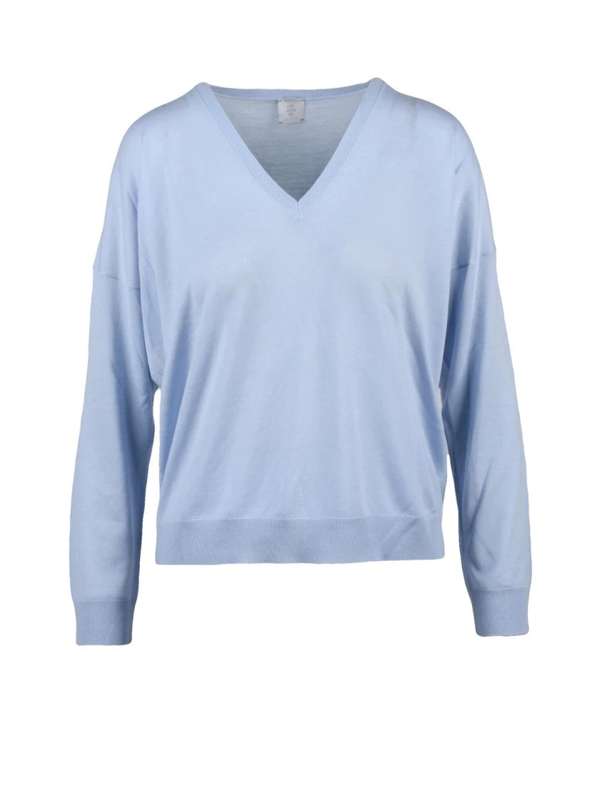 Eleventy Sky Blue Women Wool V-Neck Pullover